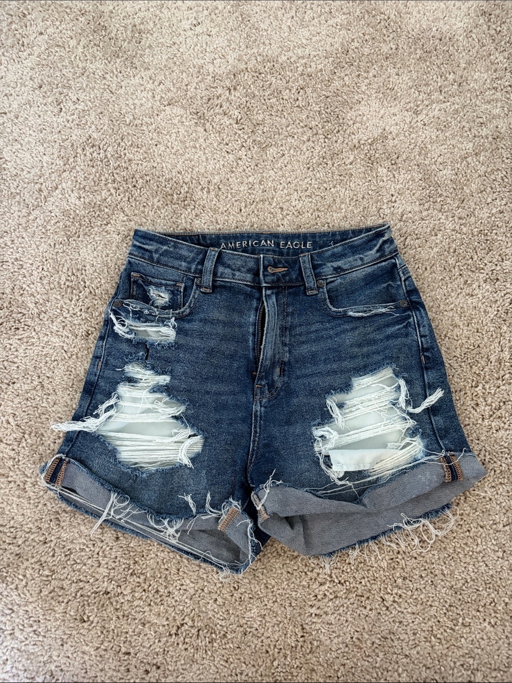 American Eagle Outfitters Dark Wash Distressed Denim Shorts